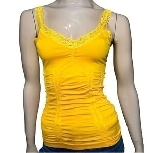 Tanco Women’s One Size Marigold Gold Yellow Stretch Lace Trim Tank Top